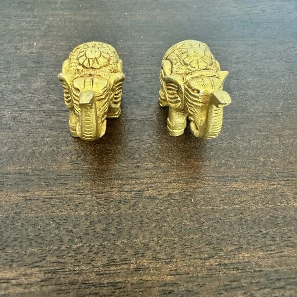 Vintage Brass Elephants Two Handcrafted Lucky Pachyderms Trunk Up Alabama - Picture 2 of 10